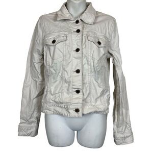 CALVIN KLEIN JEANS White Denim Jean Long Sleeve Button Down Trucker Jacket sz L